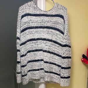 Calvin Klein Black & White Striped Fuzzy Crew Sweater